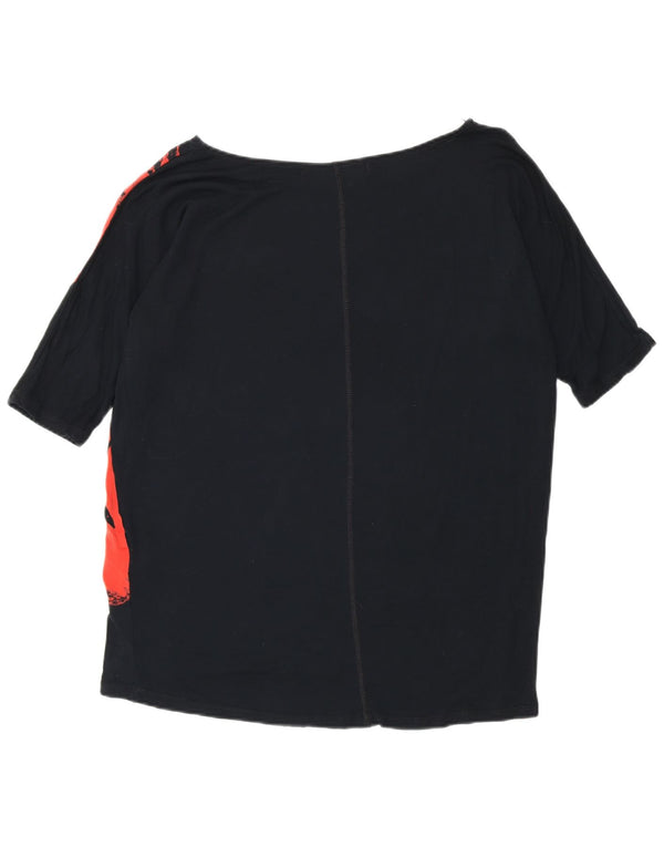 Desigual Donna Loose Fit Graphic Top Manica 3/4 UK 14 Medio Nero Cotone