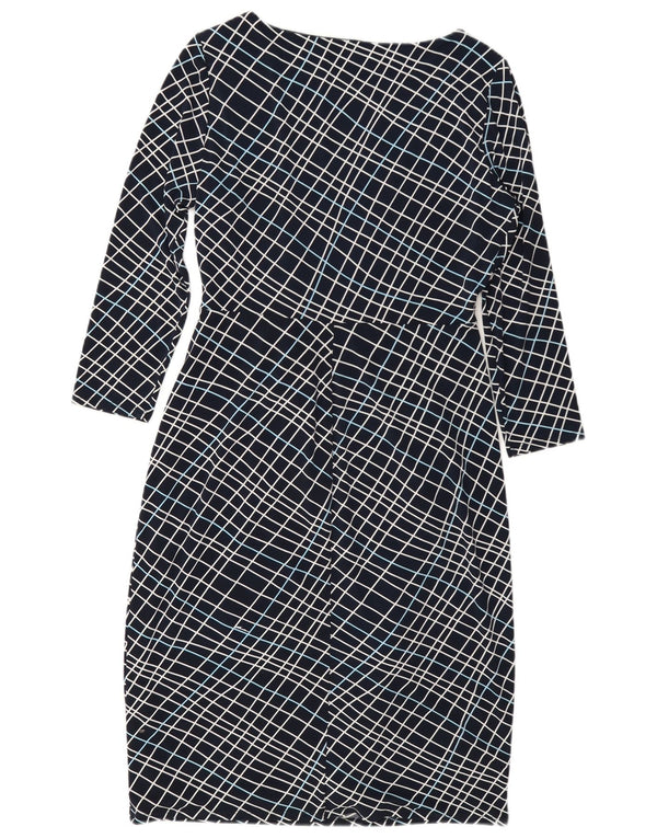 Abito tubino a maniche lunghe da donna Laura Ashley UK 12 medio blu navy a quadri