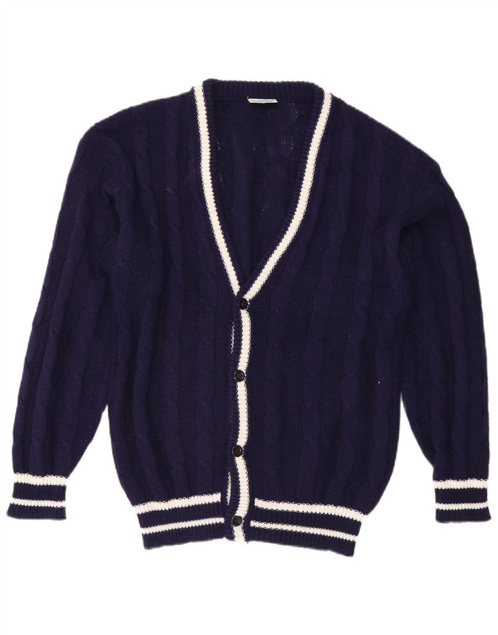 Maglione cardigan da uomo vintage IT 48/50 Poliestere a righe blu navy medio