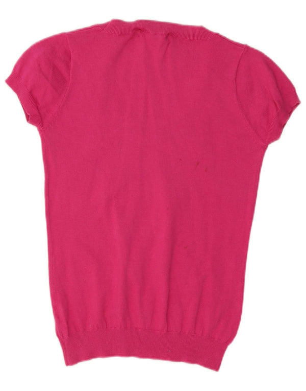 Maglione Zara da donna a maniche corte con scollo a barca UK 14 grande cotone rosa