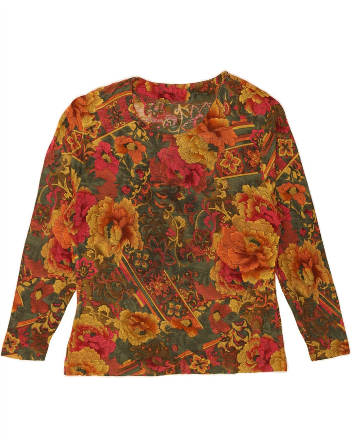 Top da donna VINTAGE manica lunga UK 12 medio multicolore