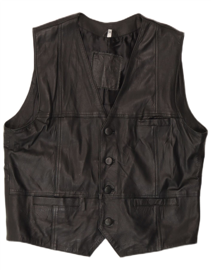 Gilet in pelle da uomo vintage EU 54 XL in pelle nera