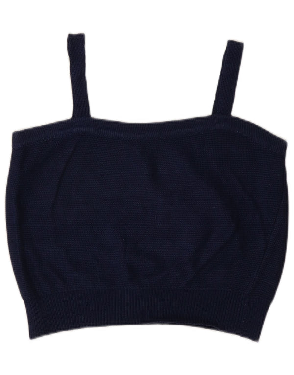 Canottiera corta vintage da donna UK 14 medio blu navy