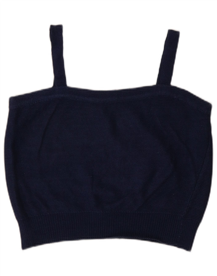 Canottiera corta vintage da donna UK 14 medio blu navy