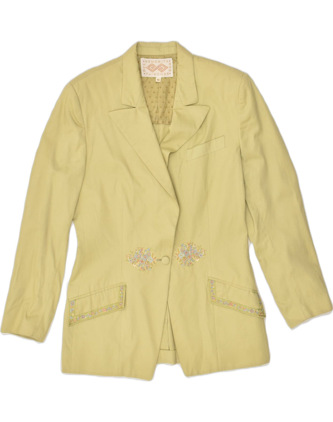 VINTAGE Womens 1 Button Blazer Jacket IT 44 Medium Green Cotton | Vintage Vintage | Thrift | Second-Hand Vintage | Used Clothing | Messina Hembry 
