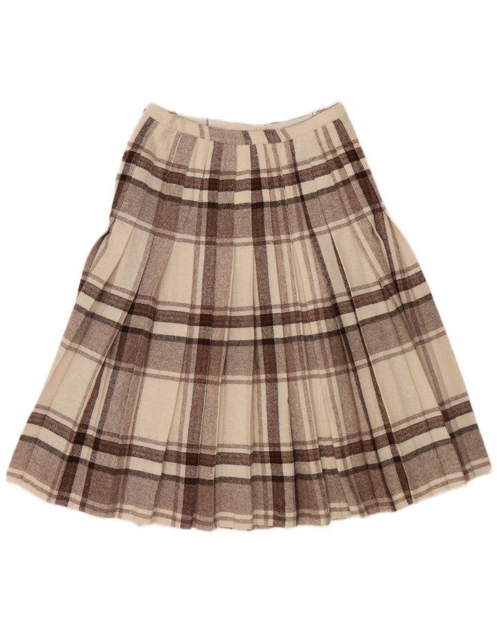 Gonna a portafoglio vintage da donna in kilt W28 a quadri marrone medio