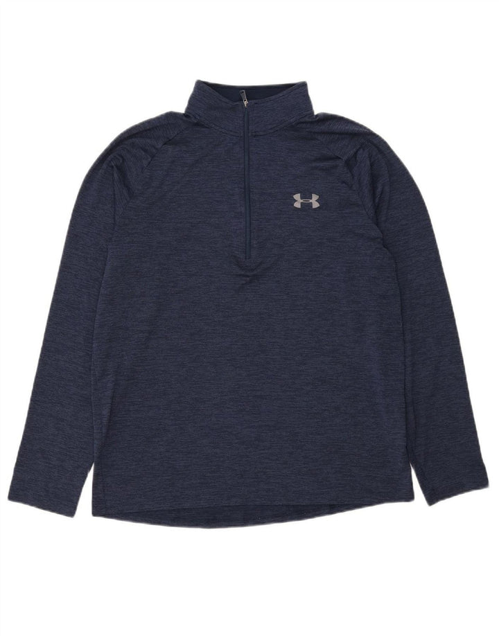 UNDER ARMOUR Mens Zip Neck Pullover Tracksuit Top Medium Navy Blue Flecked