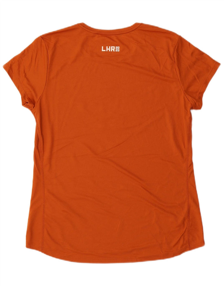 NIKE T-shirt grafica da donna Top UK 14 Large Arancione Poliestere