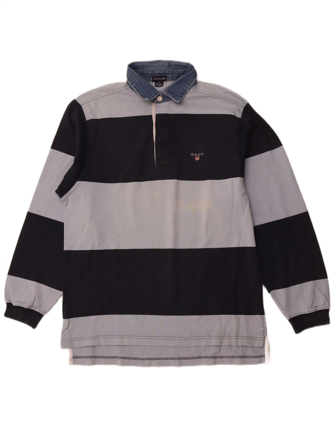 GANT Polo da rugby da uomo a maniche lunghe in cotone a righe medie blu navy