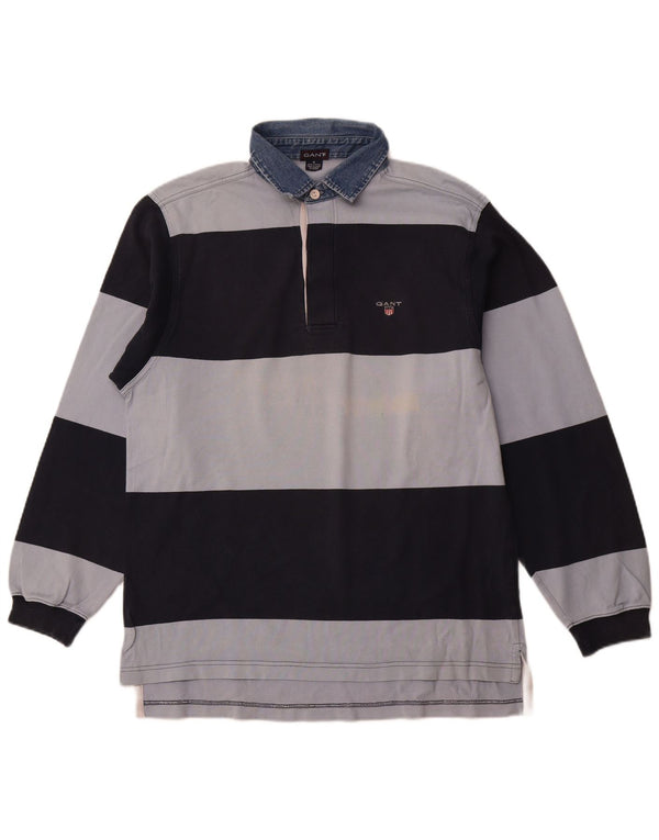 GANT Polo da rugby da uomo a maniche lunghe in cotone a righe medie blu navy