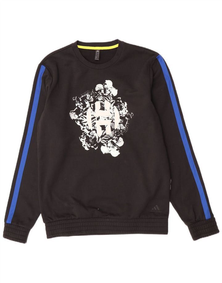 Felpa grafica da uomo Adidas, maglione, colore nero medio, in poliestere a blocchi di colore