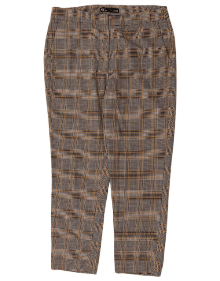 Pantaloni Chino Dritti Da Donna ZARA Grandi W30 L26 Pied De Poule Grigi