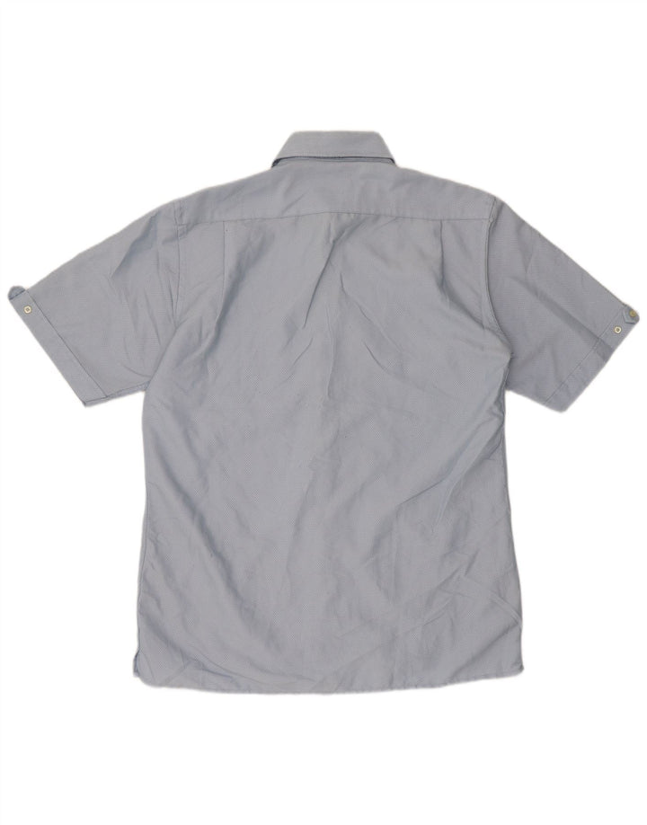 Camicia da uomo a maniche corte Regular Fit Pierre Cardin in cotone blu medio