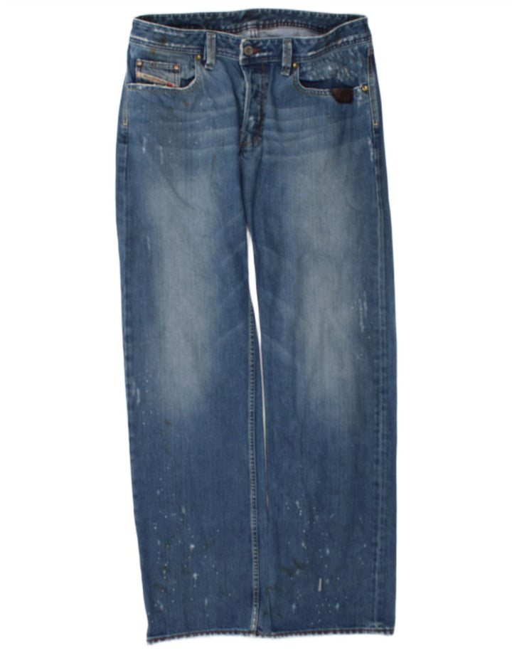 Jeans dritti invecchiati da uomo Diesel W34 L34 in cotone blu