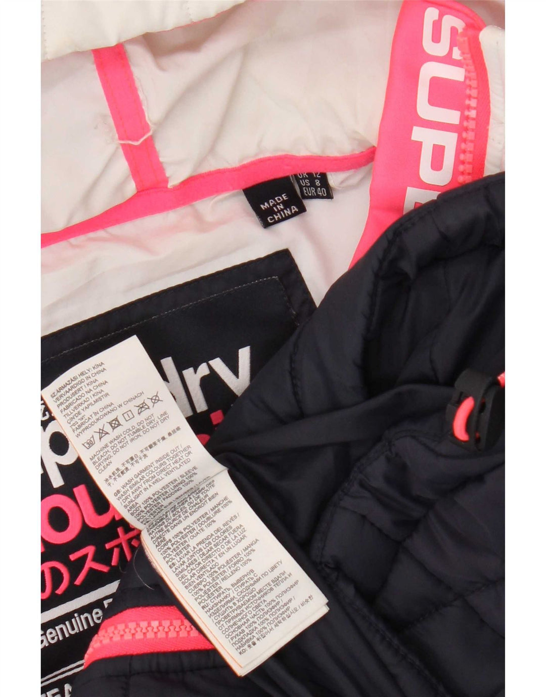 Giacca imbottita con cappuccio da donna Superdry UK 12 Medium Blu Navy Colourblock