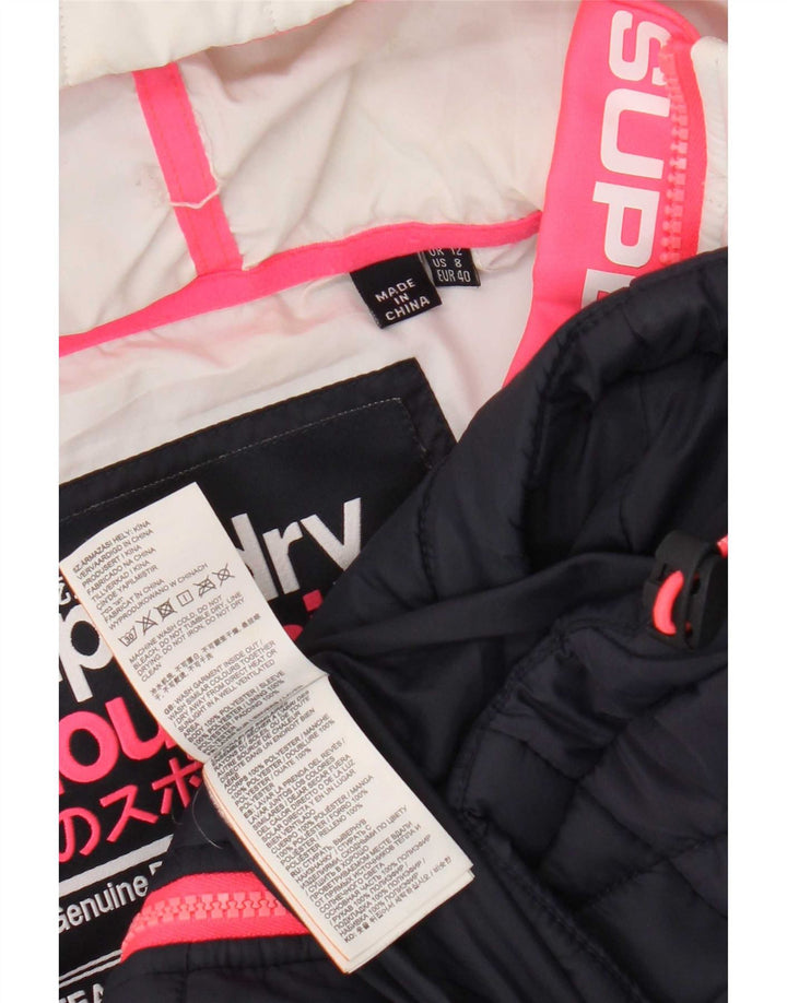 Giacca imbottita con cappuccio da donna Superdry UK 12 Medium Blu Navy Colourblock