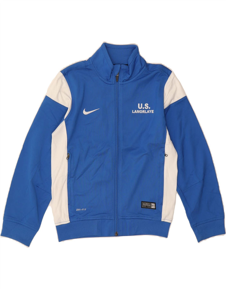 NIKE Boys Dri Fit Tracksuit Top Jacket 8-9 Years Small Blue Colourblock Vintage Nike and Second-Hand Nike from Messina Hembry 