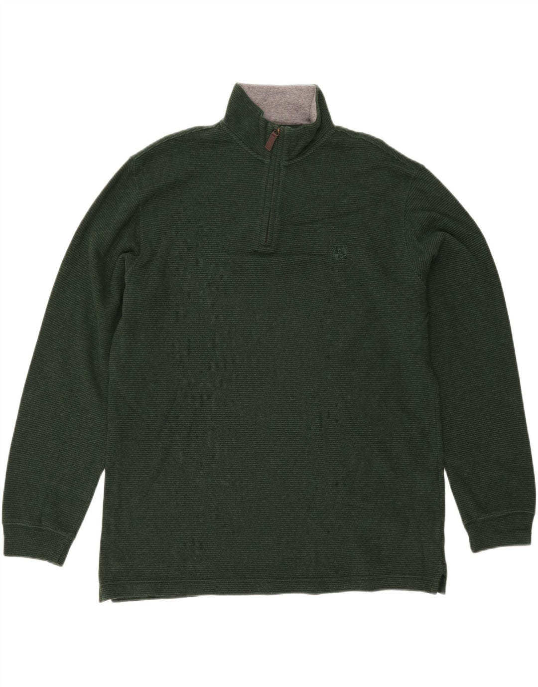 CHAPS Mens Zip Neck Sweatshirt Jumper Medium Green Pinstripe Cotton Vintage Chaps and Second-Hand Chaps from Messina Hembry 