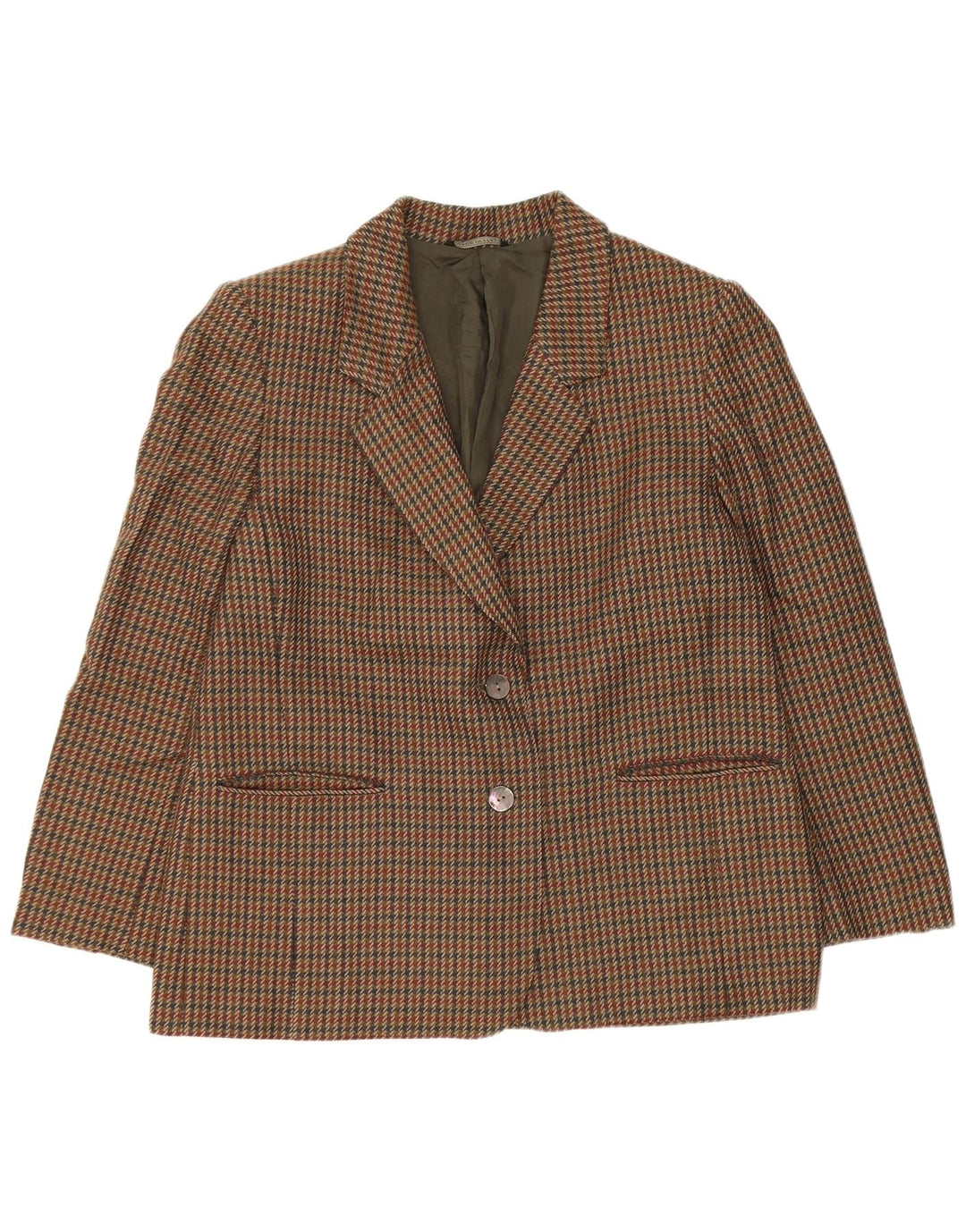 Giacca blazer vintage da donna a 2 bottoni UK 14 pied de poule verde medio
