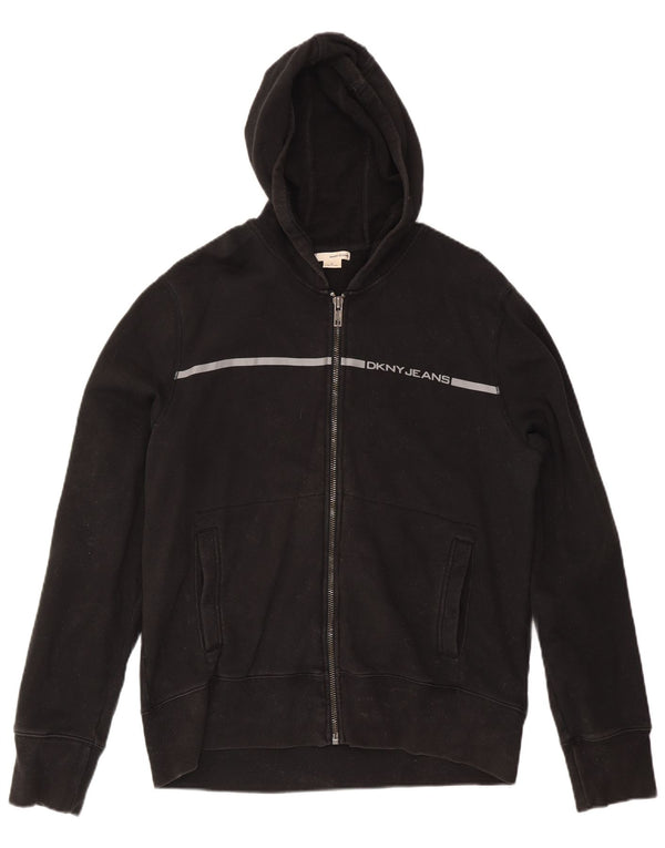 DKNY Mens Zip Hoodie Sweater XL Black Cotton