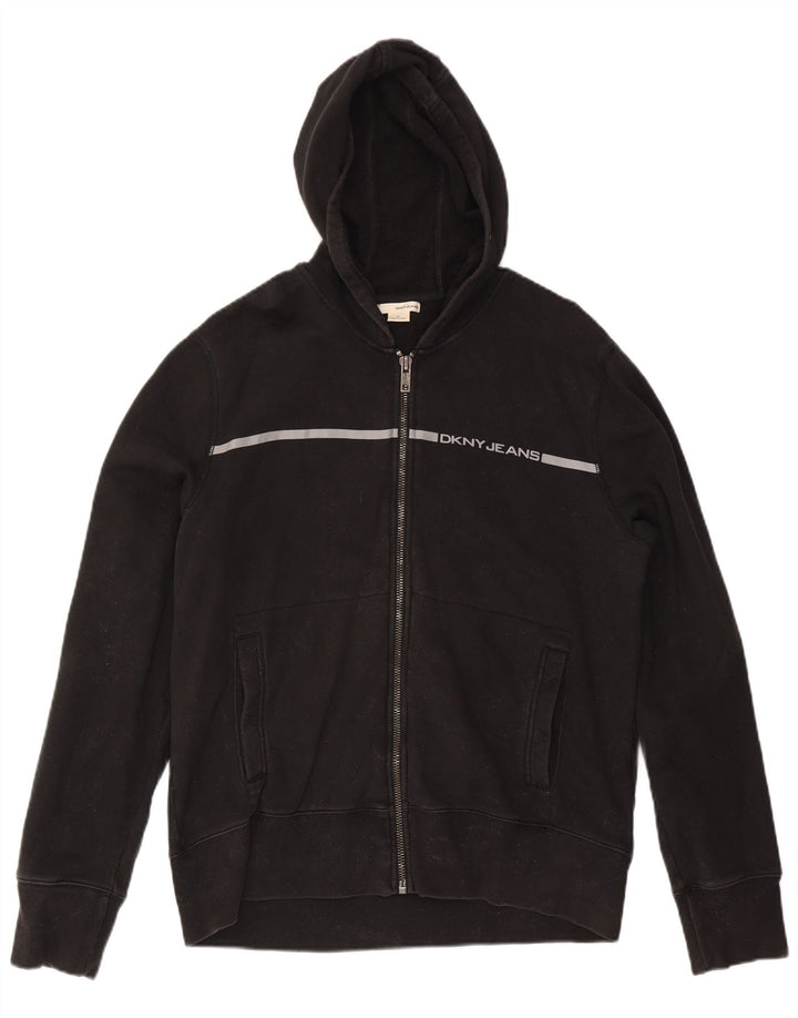 DKNY Mens Zip Hoodie Sweater XL Black Cotton
