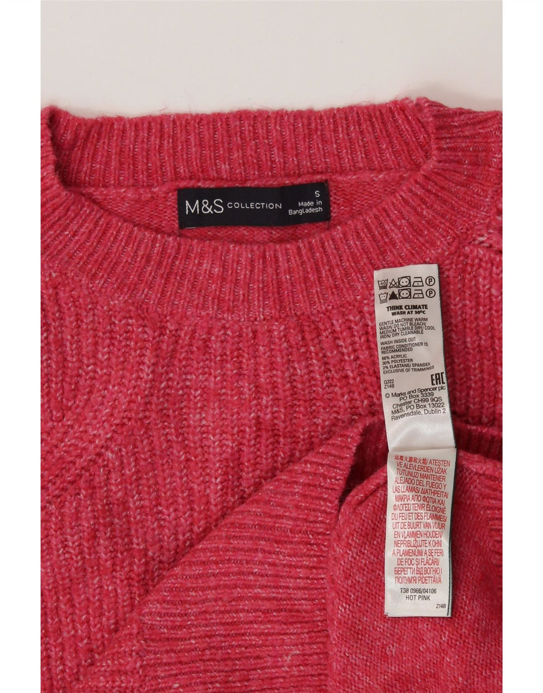 Maglione maglione girocollo da donna Marks & Spencer UK 10 piccolo acrilico rosa
