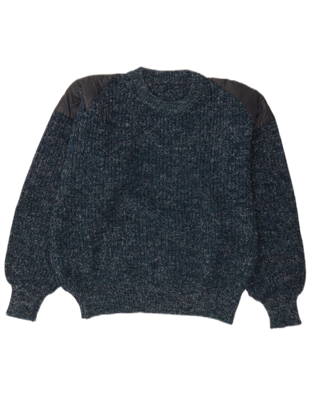 Maglione girocollo da uomo vintage in lana screziata media blu navy