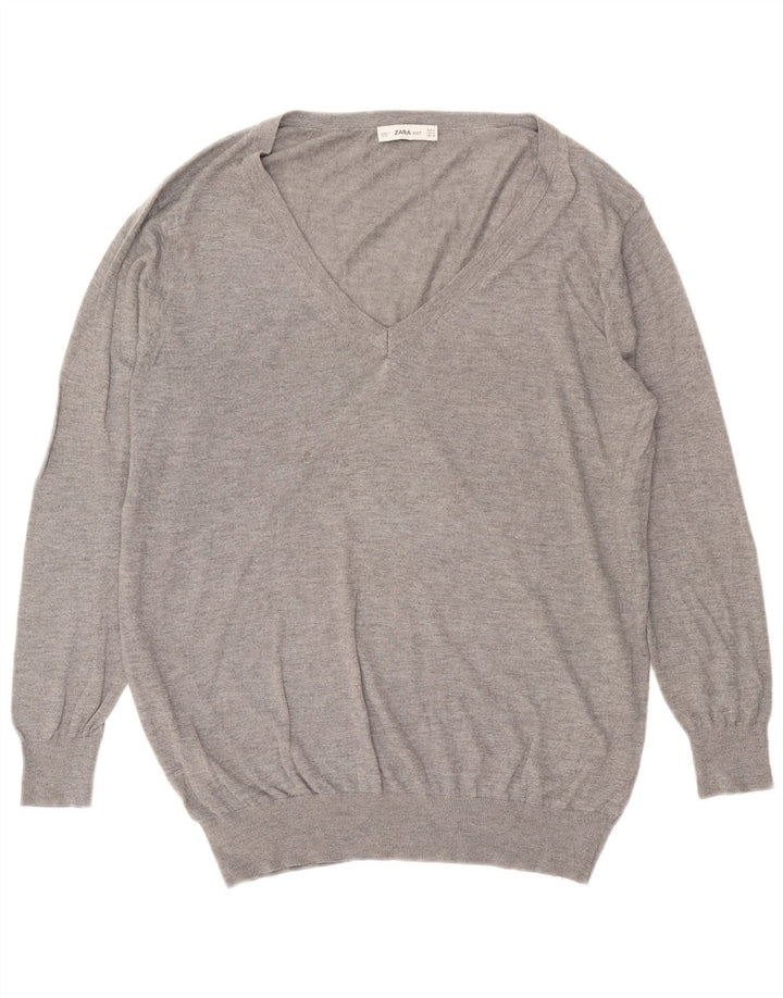Maglione oversize con scollo a V da donna Zara UK 14 Grigio medio
