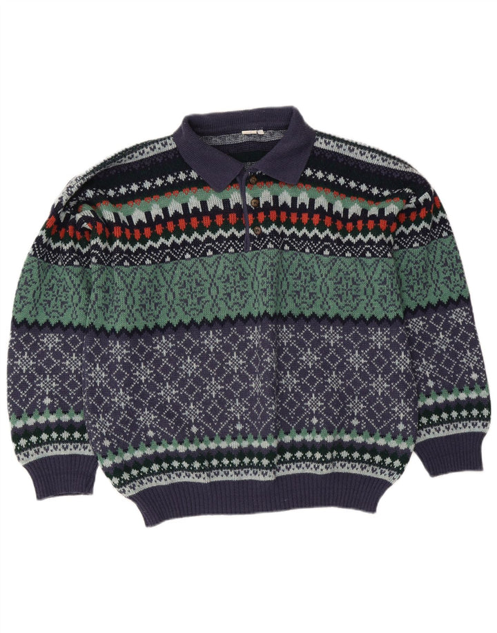 Maglione vintage da uomo con collo alto IT 50 Fair Isle medio multicolore
