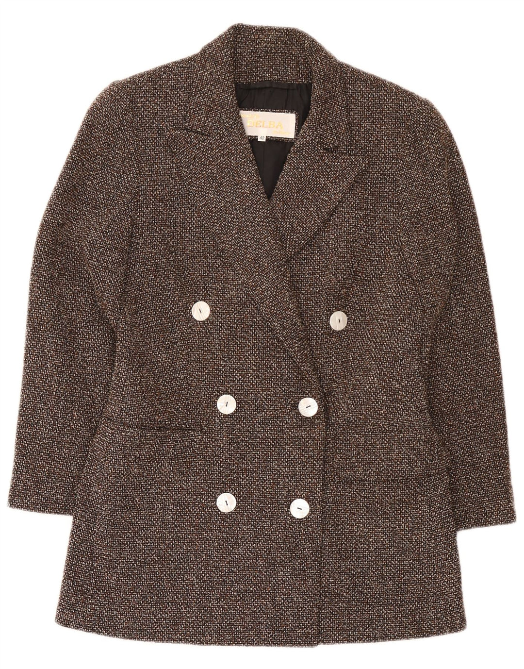 Giacca blazer doppiopetto da donna Delba EU 42 grande lana screziata marrone
