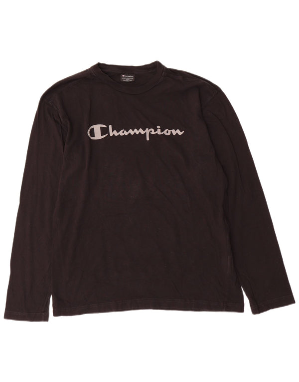 Champion Top grafico da uomo a maniche lunghe in cotone nero grande