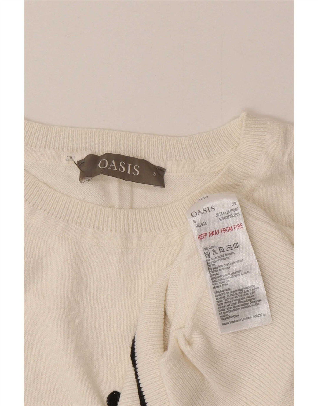 Maglione maglione girocollo da donna Oasis UK 10 piccolo bianco maculato