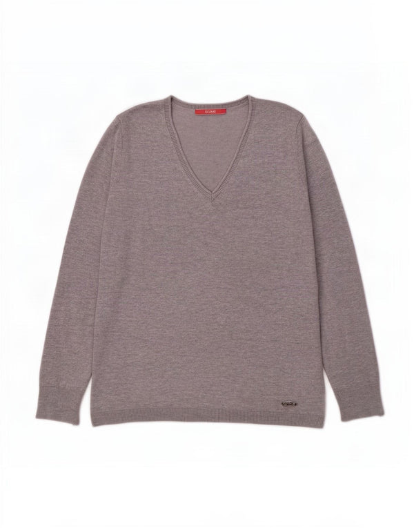 Maglione maglione con scollo a V da donna Liu Jo UK 14 grande viscosa grigia