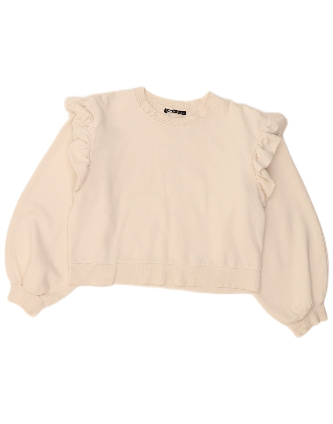 Felpa corta oversize da donna Zara, maglione UK 10, piccola, cotone bianco