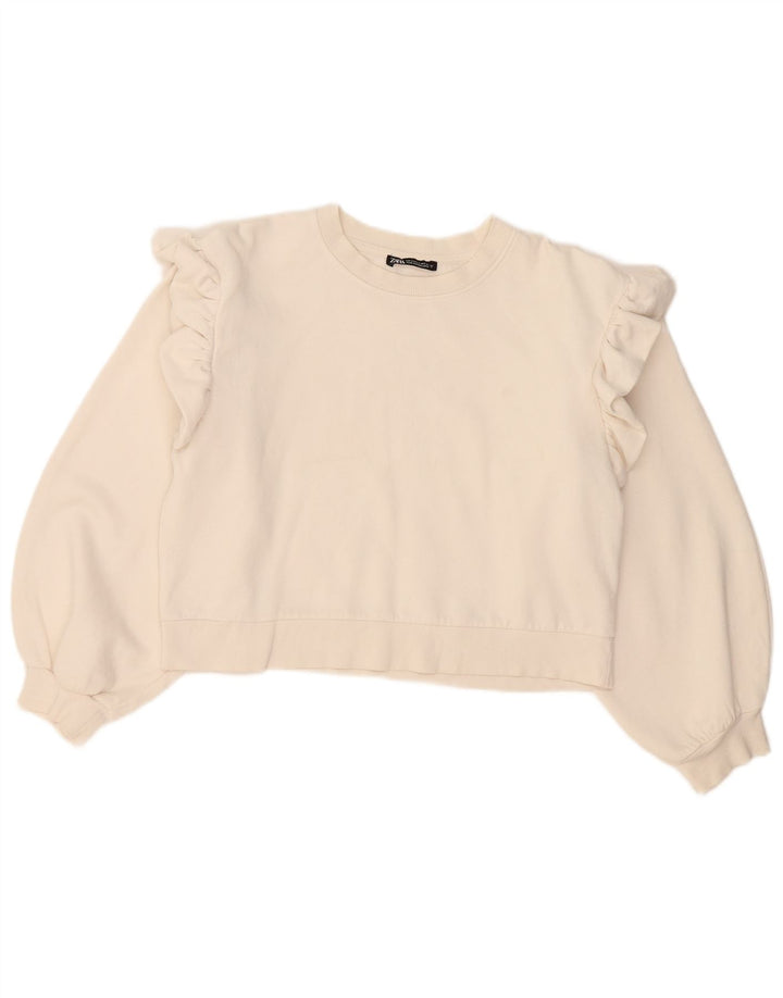 Felpa corta oversize da donna Zara, maglione UK 10, piccola, cotone bianco