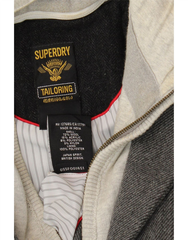SUPERDRY Womens Hooded 2 Button Blazer Jacket UK 6 XS Grey Wool
