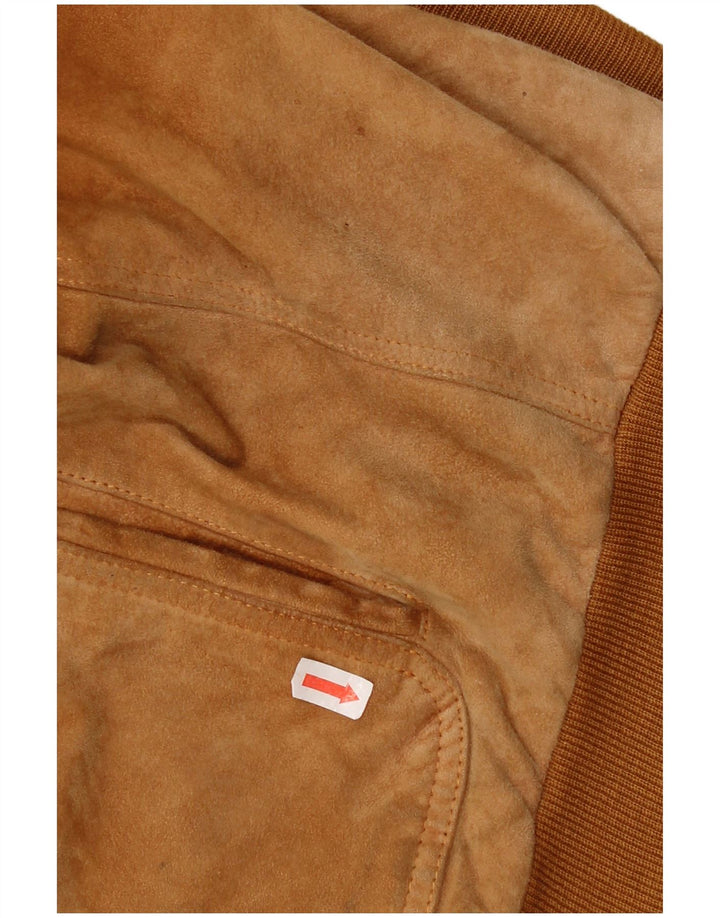 Giubbotto bomber vintage in pelle scamosciata da uomo UK 42 XL Marrone