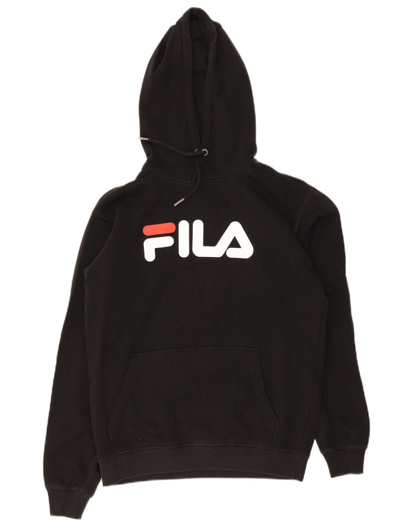 Felpa con cappuccio grafica da uomo Fila piccola in cotone nero