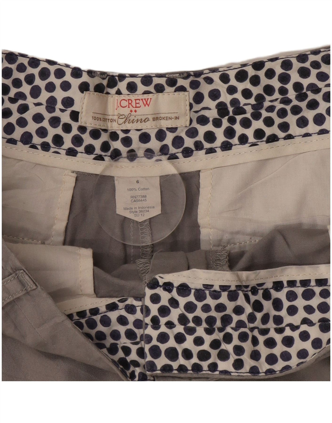 Pantaloncini chino da donna Crew US 6 medi W25 cotone grigio