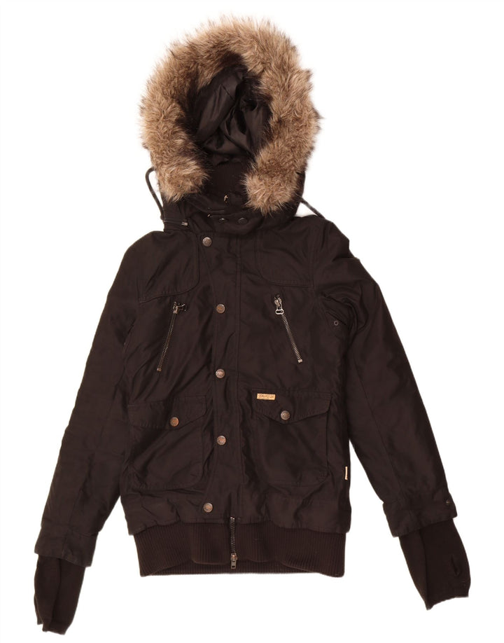 Giubbotto bomber con cappuccio da donna KHUJO UK 14 poliestere nero medio