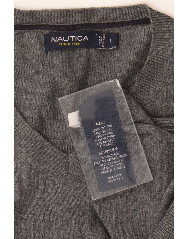Maglione da uomo con scollo a V Nautica, grande cotone grigio