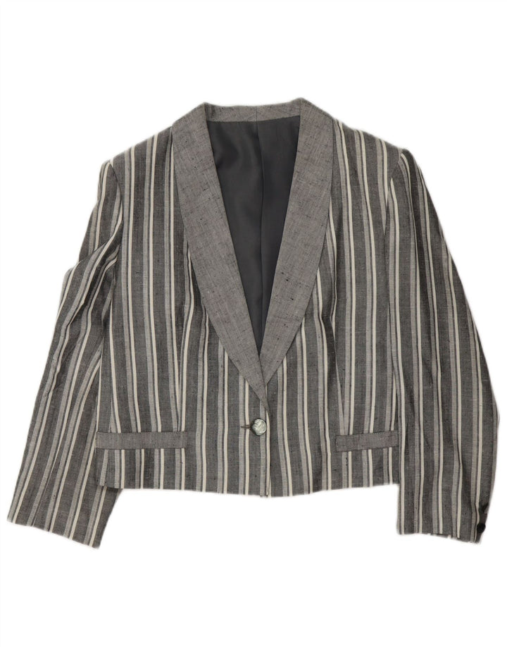 Giacca blazer vintage da donna a 1 bottone corto UK 12 grigio medio a righe