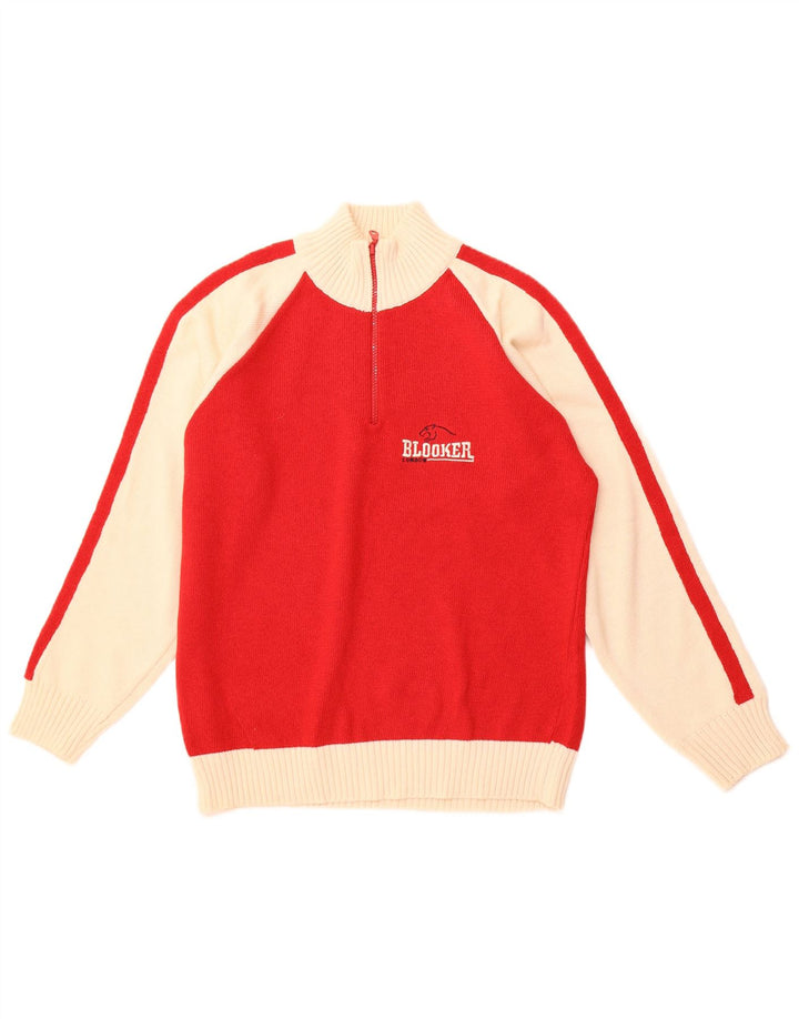 BLOOKER Maglione da uomo con zip e collo grande in cotone color block rosso