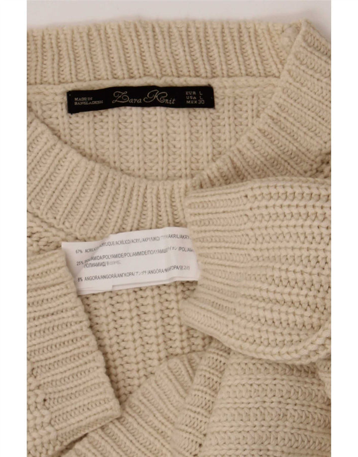 Maglione maglione collo alto da donna Zara UK 16 grande acrilico beige