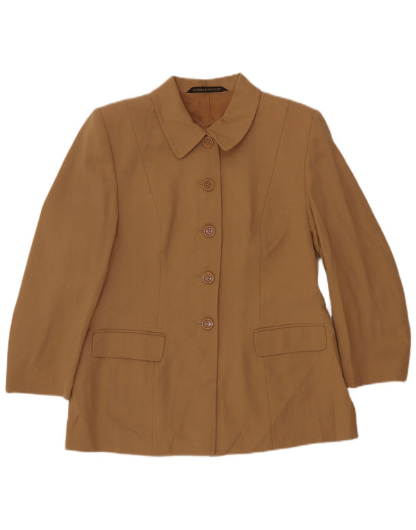 MARKS & SPENCER Womens 5 Button Blazer Jacket UK 16 Large Beige Wool