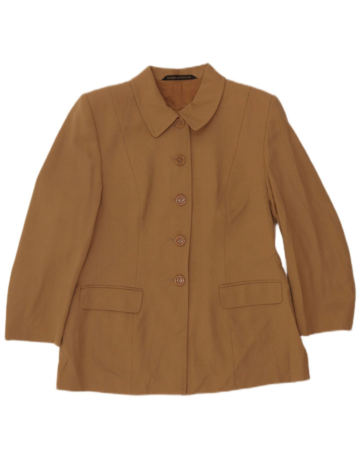 MARKS & SPENCER Giacca blazer a 5 bottoni da donna UK 16 Large Beige Lana