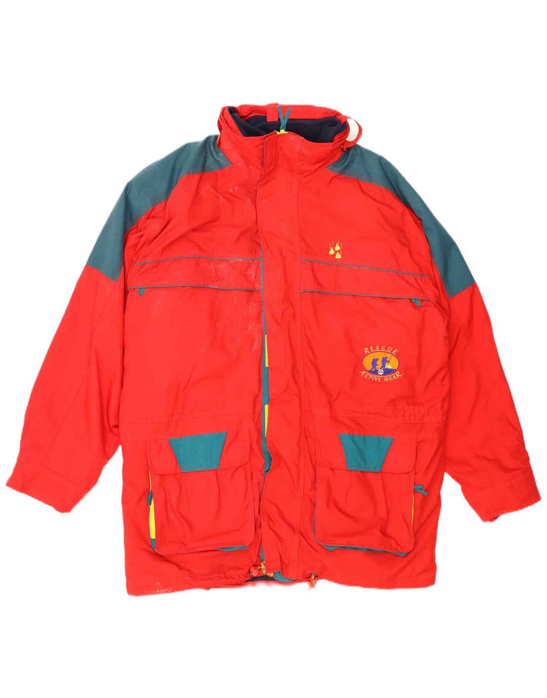 Giacca da sci vintage da uomo con cappuccio UK 42 XL Poliestere color block rosso