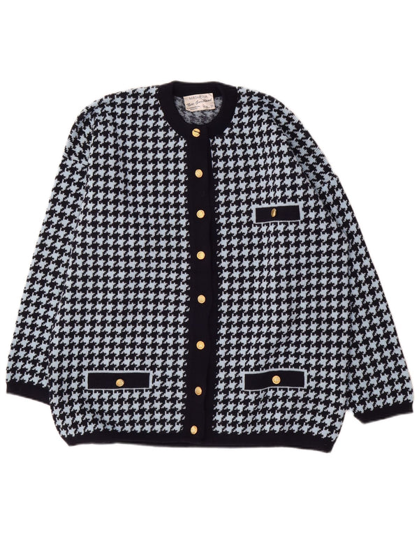 Maglieria Donna Cardigan Maglione UK 16 Grande Lana Pied De Poule Blu Navy
