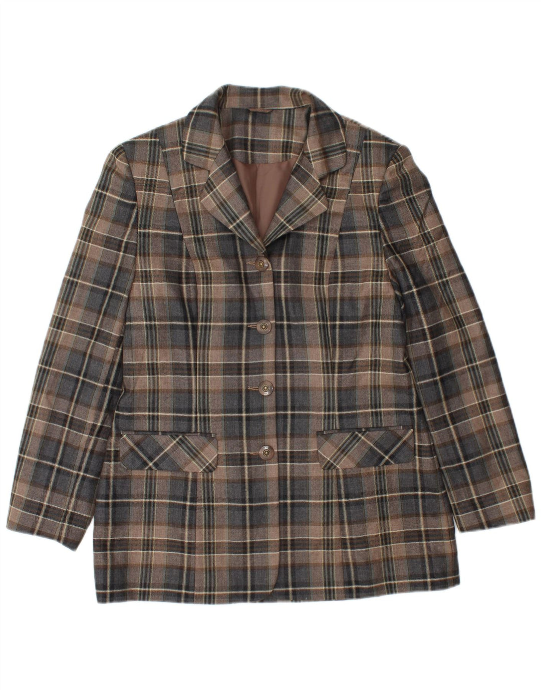 FIRST AVENUE Womens 4 Button Blazer Jacket UK 14 Medium  Brown Check