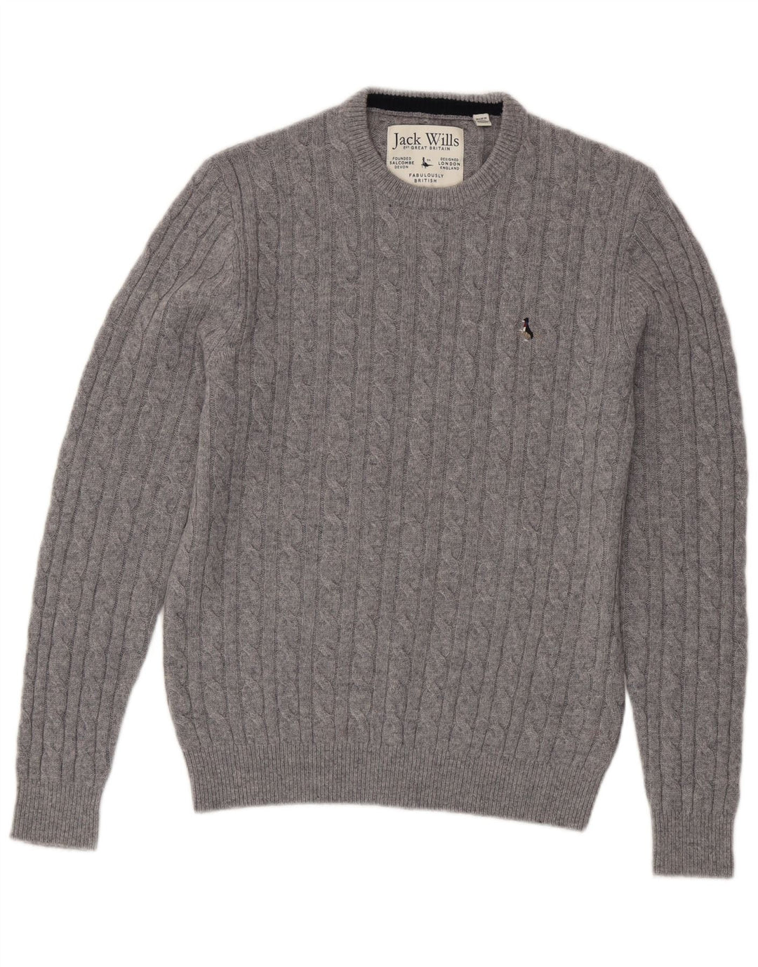 Maglione maglione girocollo da uomo Jack Wills UK 14 Lana merino grigio medio